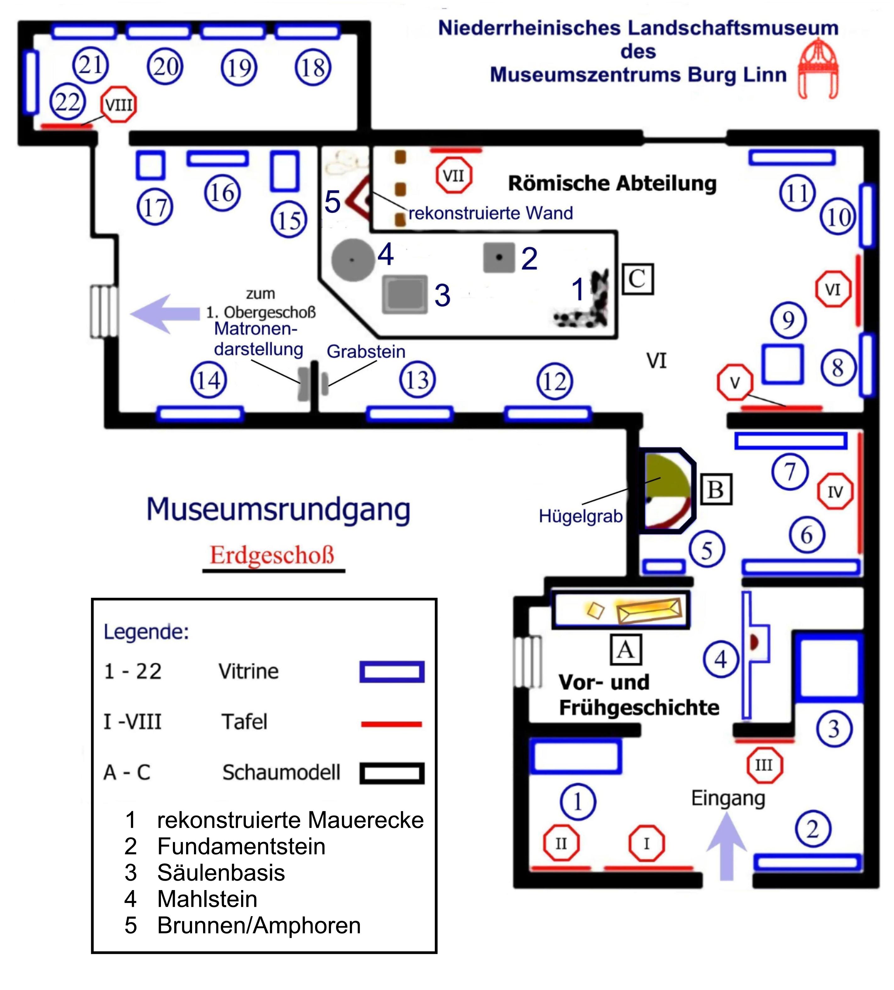 Grundri des Museums Burg Linn Erdgescho